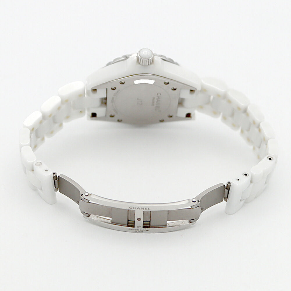 電池交換済 CHANEL シャネル J12 33mm 純正ピンクサファイヤベゼル H2010 ダイヤモンド 純正12Pダイヤ 200m防水 デイト 白 ホワイト CE セラミック SS ステンレス レディース クォーツ【6ヶ月保証】【腕時計】【中古】