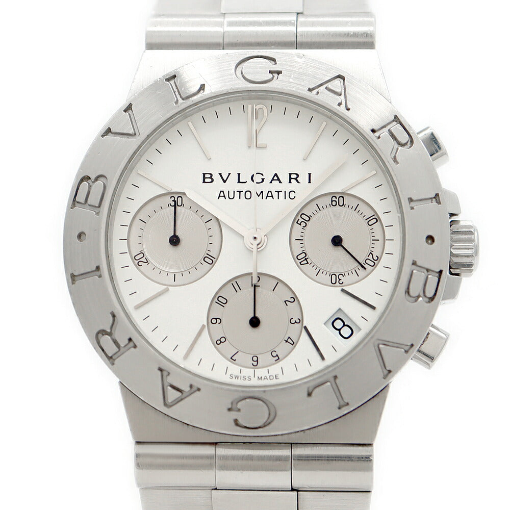 内部点検済 BVLGARI ブルガリ ディアゴノ スポーツ クロノグラフ CH35S デイト 30m防水 白 ホワイト SS ステンレス メンズ 自動巻き【6ヶ月保証】【腕時計】【中古】