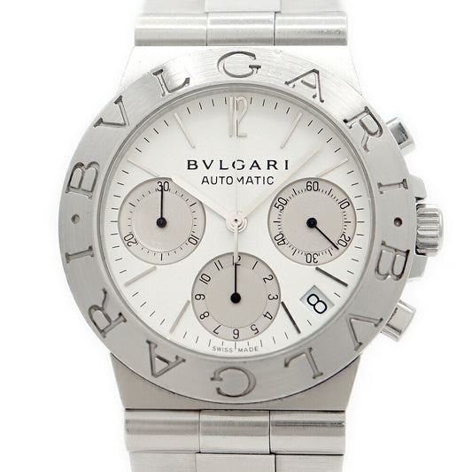 内部点検済 BVLGARI ブルガリ ディアゴノ スポーツ クロノグラフ CH35S デイト 30m防水 白 ホワイト SS ステンレス メンズ 自動巻き【6ヶ月保証】【腕時計】【中古】
