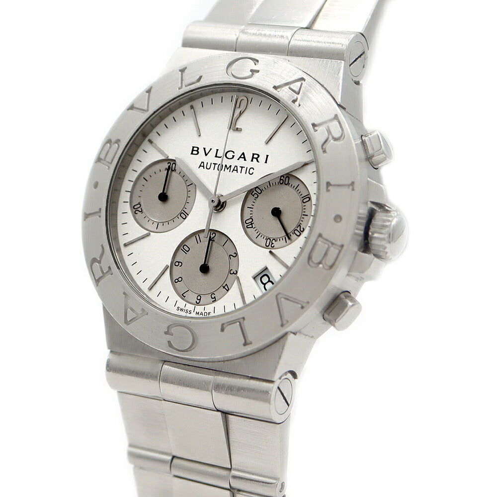 内部点検済 BVLGARI ブルガリ ディアゴノ スポーツ クロノグラフ CH35S デイト 30m防水 白 ホワイト SS ステンレス メンズ 自動巻き【6ヶ月保証】【腕時計】【中古】