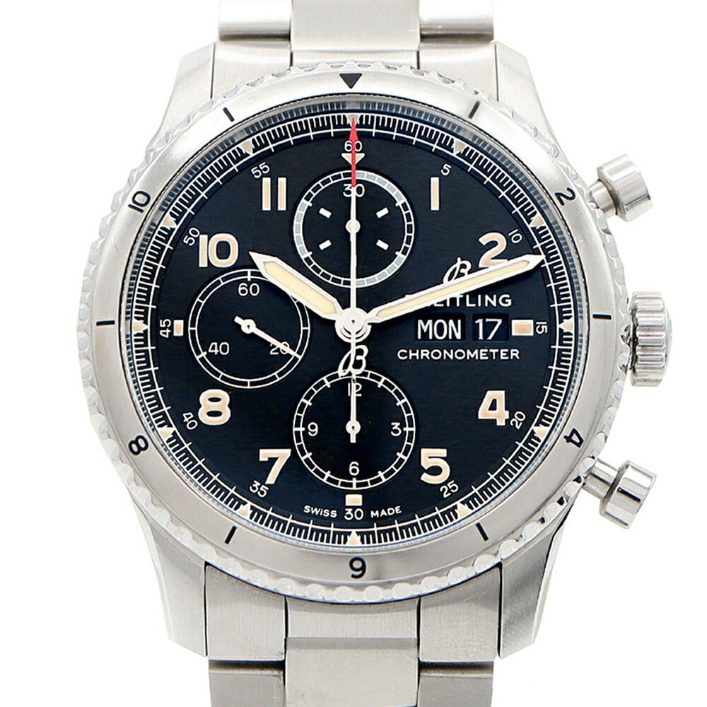 BREITLING Aviator 8 Chronograph 43 A13316 Day Date 100m Water Resistant Black SS Stainless Steel Men's Automatic Winding [6 Month Warranty] [Watch] [Used]
