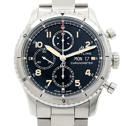 BREITLING ブライトリング アビエーター8 クロノグラフ43 A13316 デイデイト 100m防水 黒 ブラック SS ステンレス メンズ 自動巻き【6ヶ月保証】【腕時計】【中古】