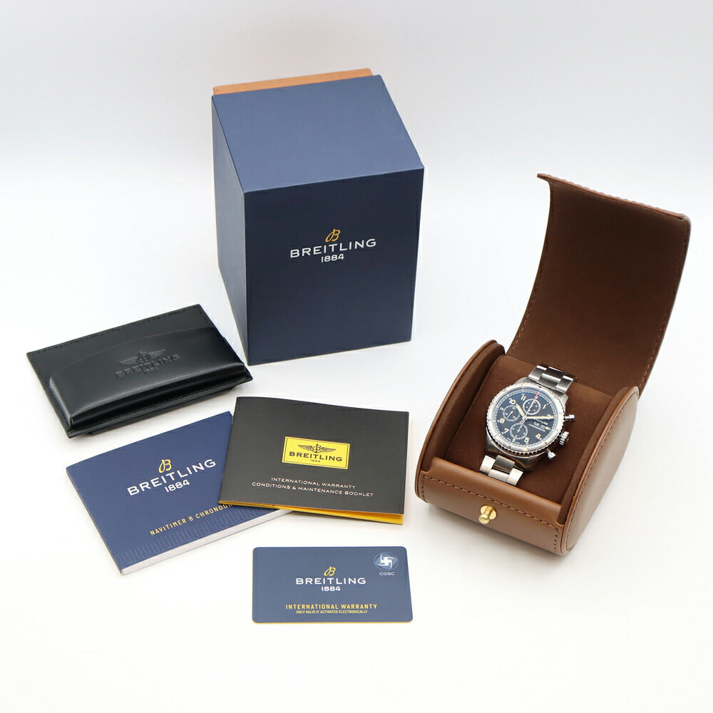 BREITLING ブライトリング アビエーター8 クロノグラフ43 A13316 デイデイト 100m防水 黒 ブラック SS ステンレス メンズ 自動巻き【6ヶ月保証】【腕時計】【中古】