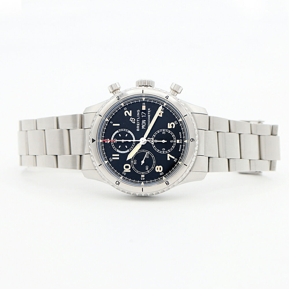 BREITLING ブライトリング アビエーター8 クロノグラフ43 A13316 デイデイト 100m防水 黒 ブラック SS ステンレス メンズ 自動巻き【6ヶ月保証】【腕時計】【中古】