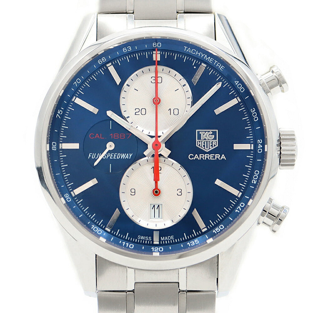 内部点検済 TAG Heuer タグホイヤー カレラ キャリバー1887 クロノグラフ 富士スピードウェイ 日本400本限定 CAR211B BA0724 デイト 100m防水 裏スケ 青 ブルー SS ステンレス メンズ 自動巻き【6ヶ月保証】【腕時計】【中古】