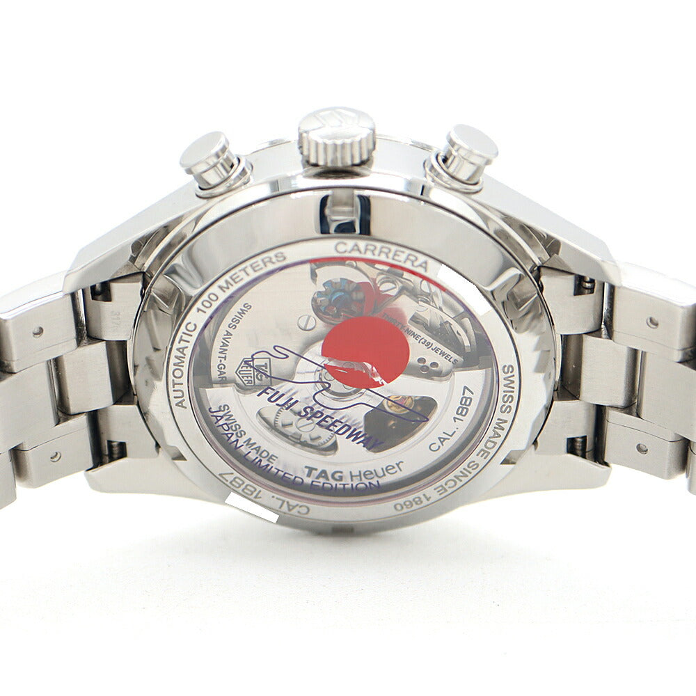 内部点検済 TAG Heuer タグホイヤー カレラ キャリバー1887 クロノグラフ 富士スピードウェイ 日本400本限定 CAR211B BA0724 デイト 100m防水 裏スケ 青 ブルー SS ステンレス メンズ 自動巻き【6ヶ月保証】【腕時計】【中古】