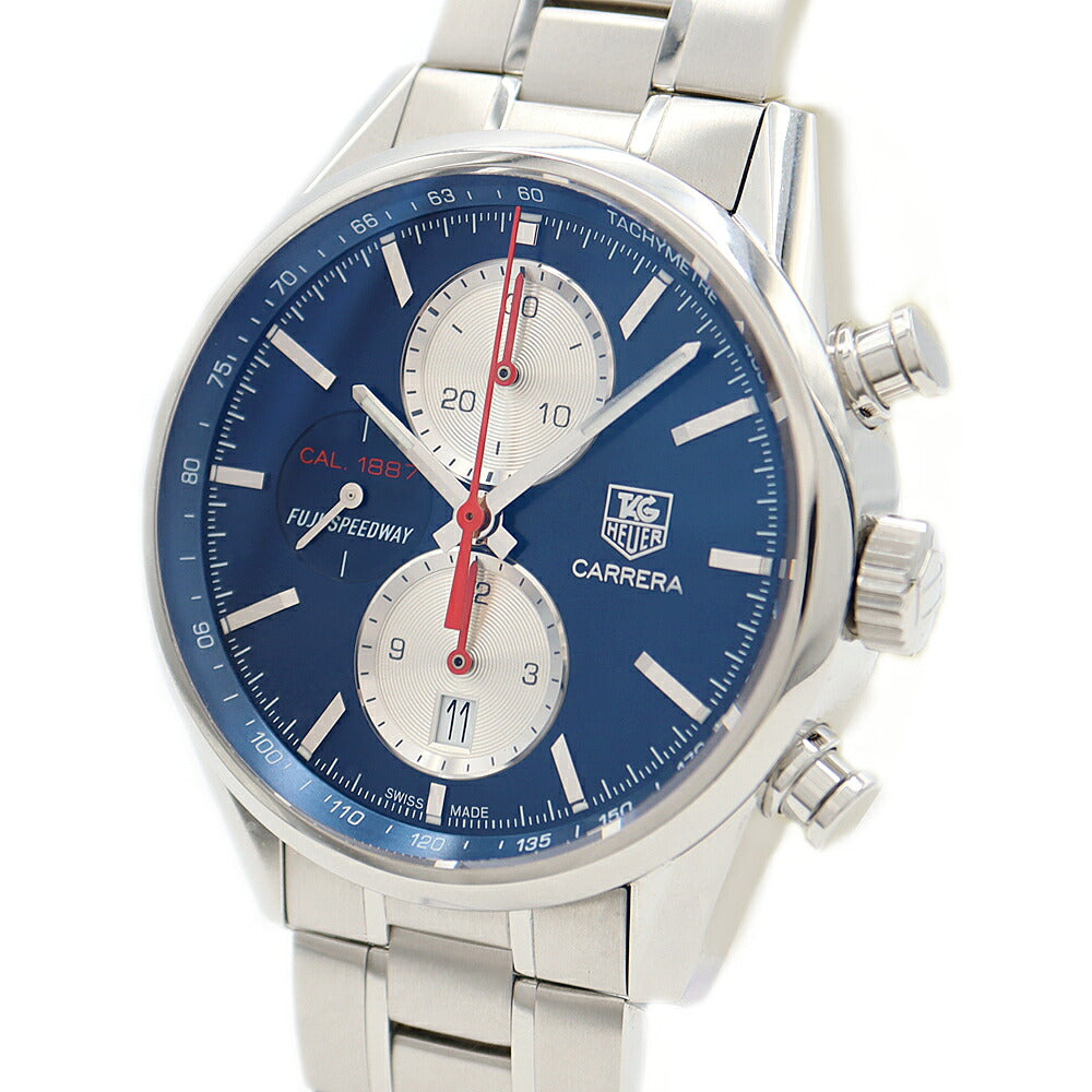 内部点検済 TAG Heuer タグホイヤー カレラ キャリバー1887 クロノグラフ 富士スピードウェイ 日本400本限定 CAR211B BA0724 デイト 100m防水 裏スケ 青 ブルー SS ステンレス メンズ 自動巻き【6ヶ月保証】【腕時計】【中古】