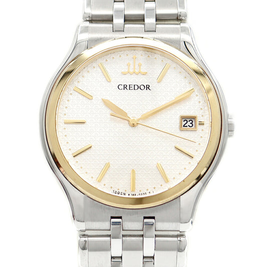 電池交換済 SEIKO セイコー クレドール シグノ 8J86-7A00 GCAZ054 デイト シルバー K18YG イエローゴールド SS ステンレス コンビ メンズ クォーツ【6ヶ月保証】【腕時計】【中古】