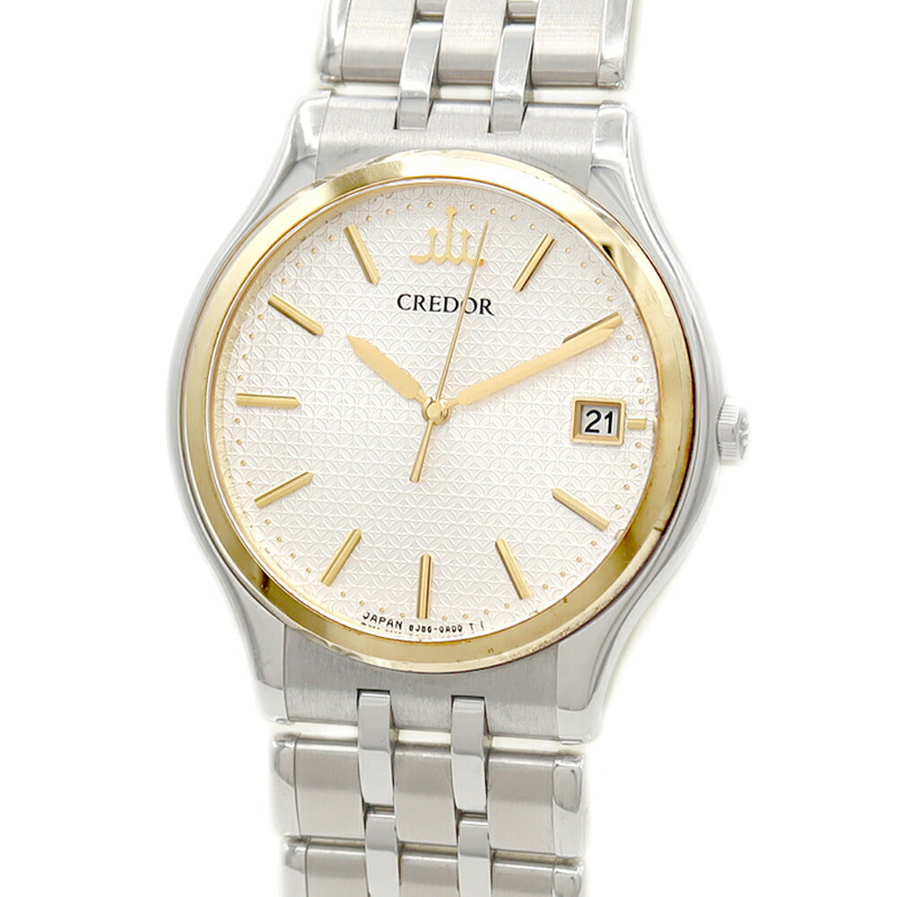 電池交換済 SEIKO セイコー クレドール シグノ 8J86-7A00 GCAZ054 デイト シルバー K18YG イエローゴールド SS ステンレス コンビ メンズ クォーツ【6ヶ月保証】【腕時計】【中古】