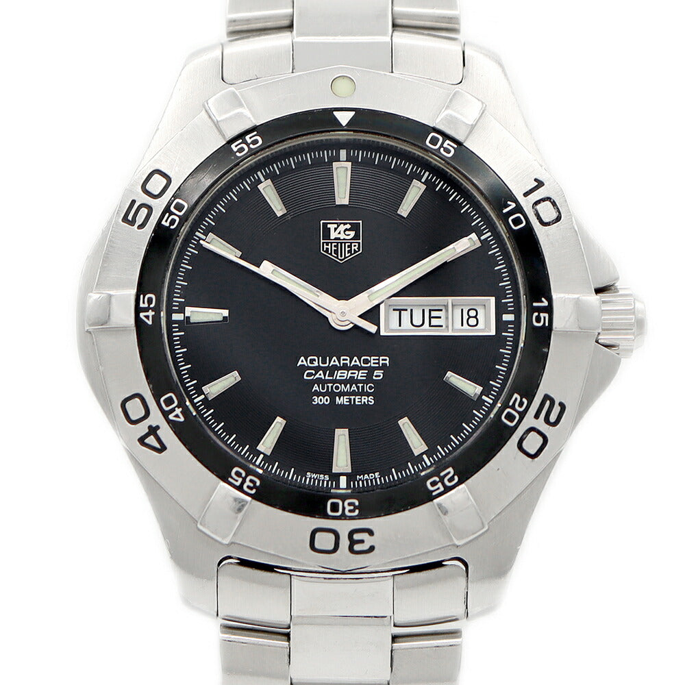 TAG Heuer タグホイヤー アクアレーサー キャリバー5 デイデイト WAF2010 BA0818 300m防水 黒 ブラック SS ステンレス メンズ 自動巻き【6ヶ月保証】【腕時計】【中古】