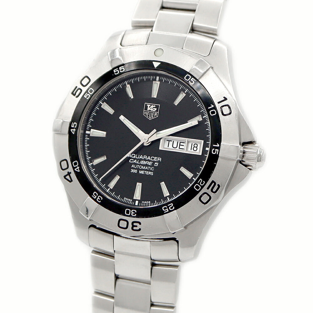 TAG Heuer タグホイヤー アクアレーサー キャリバー5 デイデイト WAF2010 BA0818 300m防水 黒 ブラック SS ステンレス メンズ 自動巻き【6ヶ月保証】【腕時計】【中古】