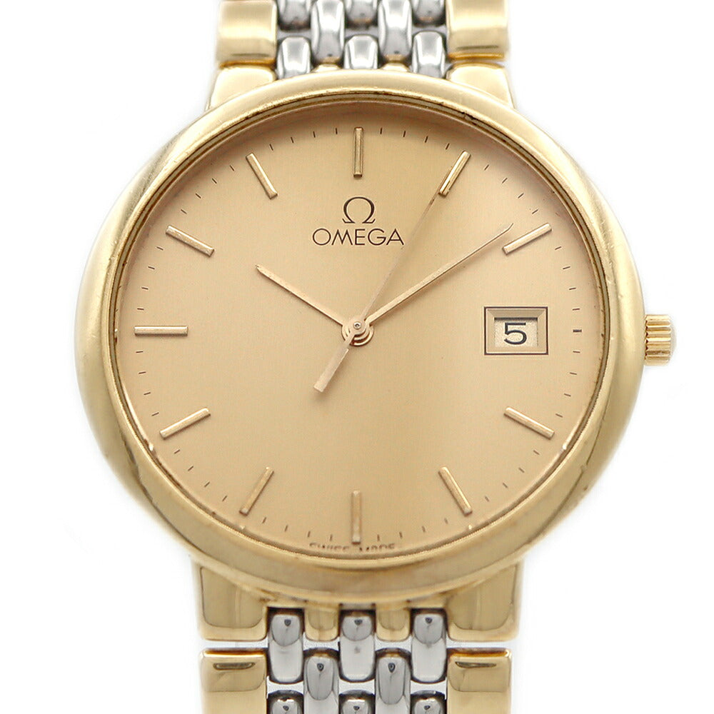 電池交換済 OMEGA オメガ DeVille デビル Cal.1430 デイト 30m防水 ゴールド SS ステンレス YGP イエローゴールド メンズ クォーツ デヴィル【6ヶ月保証】【腕時計】【中古】