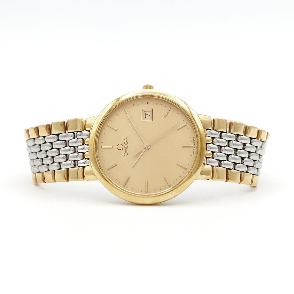 電池交換済 OMEGA オメガ DeVille デビル Cal.1430 デイト 30m防水 ゴールド SS ステンレス YGP イエローゴールド メンズ クォーツ デヴィル【6ヶ月保証】【腕時計】【中古】