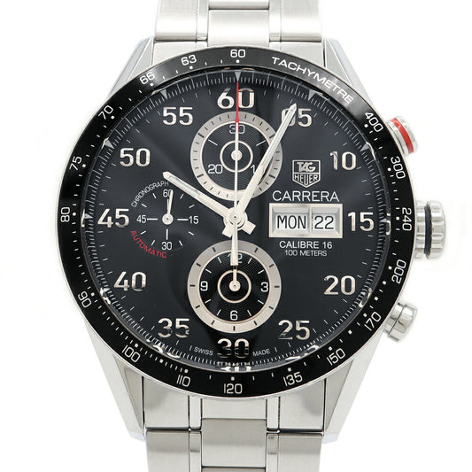 TAG Heuer タグホイヤー カレラ キャリバー16 クロノグラフ CV2A10 BA0796 デイデイト 裏スケ 100m防水 黒 ブラック SS ステンレス メンズ 自動巻き【6ヶ月保証】【腕時計】【中古】