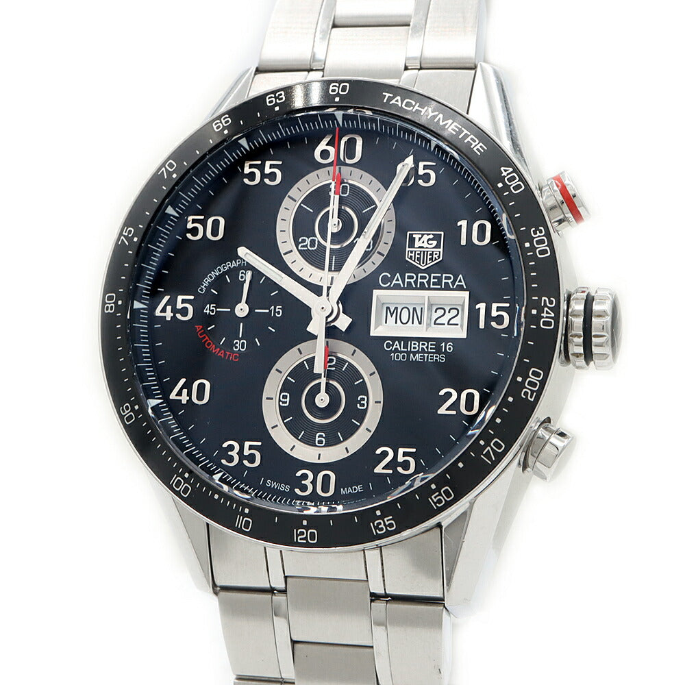 TAG Heuer タグホイヤー カレラ キャリバー16 クロノグラフ CV2A10 BA0796 デイデイト 裏スケ 100m防水 黒 ブラック SS ステンレス メンズ 自動巻き【6ヶ月保証】【腕時計】【中古】
