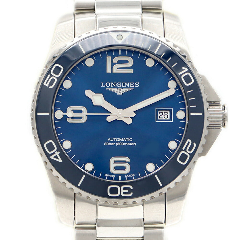 LONGINES ロンジン ハイドロコンクエスト L3.781.4 デイト 300m防水 青 ブルー SS ステンレス CE セラミック メンズ 自動巻き【6ヶ月保証】【腕時計】【中古】
