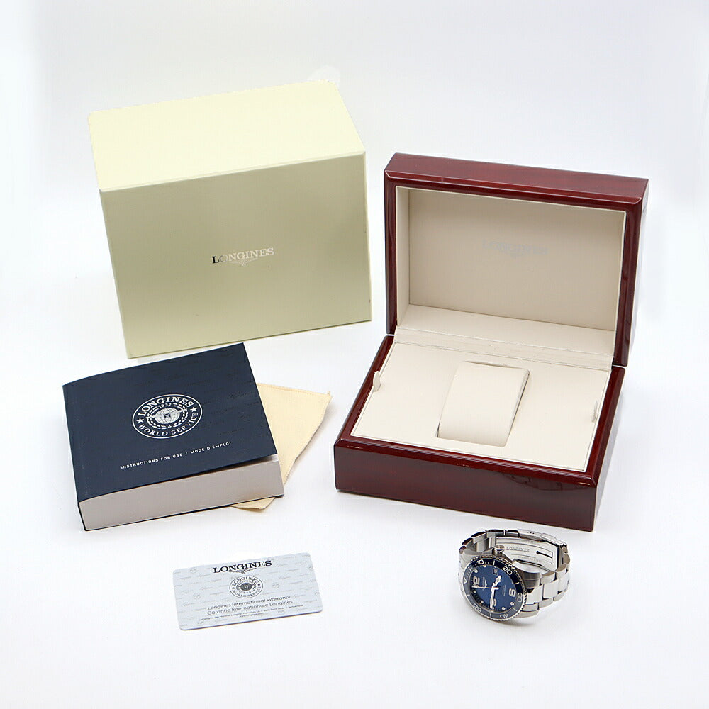 LONGINES ロンジン ハイドロコンクエスト L3.781.4 デイト 300m防水 青 ブルー SS ステンレス CE セラミック メンズ 自動巻き【6ヶ月保証】【腕時計】【中古】
