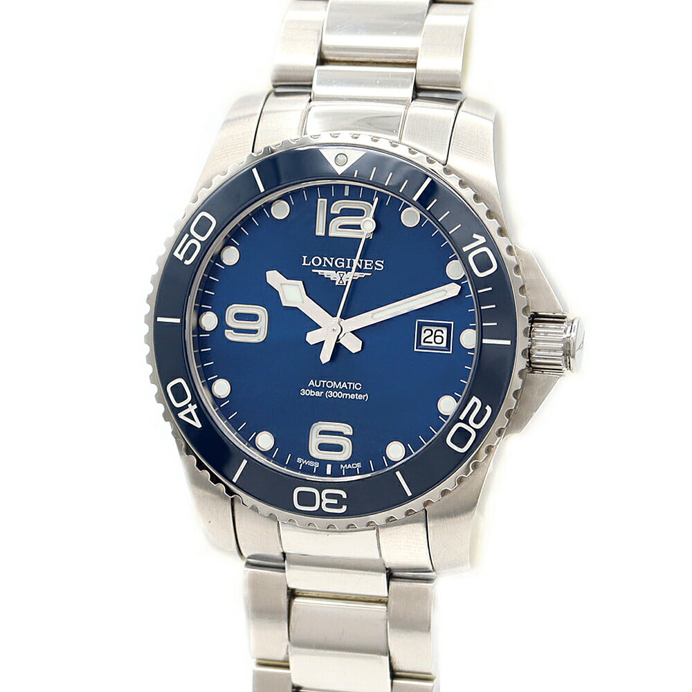 LONGINES ロンジン ハイドロコンクエスト L3.781.4 デイト 300m防水 青 ブルー SS ステンレス CE セラミック メンズ 自動巻き【6ヶ月保証】【腕時計】【中古】