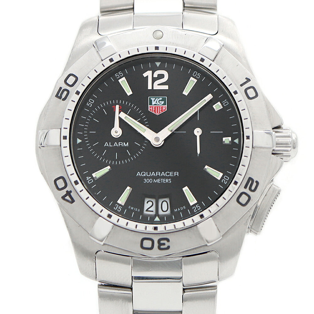 電池交換済 TAG Heuer タグホイヤー アクアレーサー WAF111Z BA0801 デイト アラーム 300ｍ防水 黒 ブラック SS ステンレス メンズ クォーツ【6ヶ月保証】【腕時計】【中古】