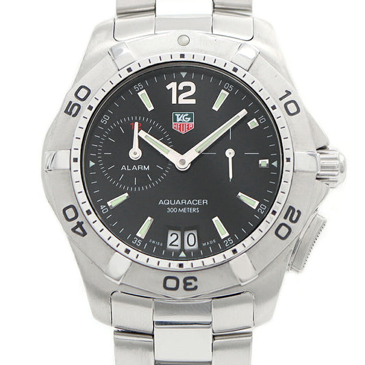 電池交換済 TAG Heuer タグホイヤー アクアレーサー WAF111Z BA0801 デイト アラーム 300ｍ防水 黒 ブラック SS ステンレス メンズ クォーツ【6ヶ月保証】【腕時計】【中古】