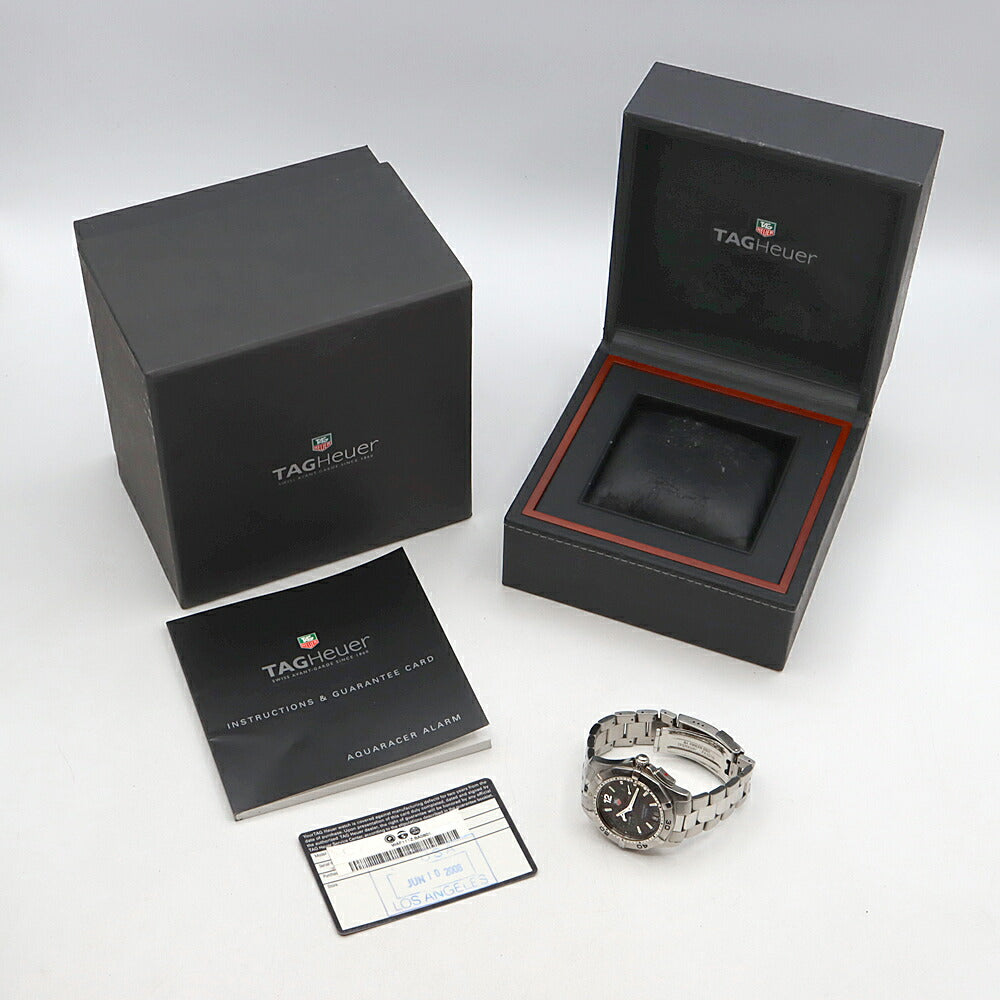 電池交換済 TAG Heuer タグホイヤー アクアレーサー WAF111Z BA0801 デイト アラーム 300ｍ防水 黒 ブラック SS ステンレス メンズ クォーツ【6ヶ月保証】【腕時計】【中古】