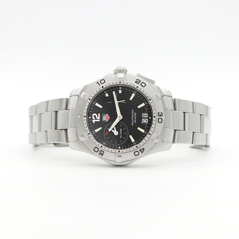 電池交換済 TAG Heuer タグホイヤー アクアレーサー WAF111Z BA0801 デイト アラーム 300ｍ防水 黒 ブラック SS ステンレス メンズ クォーツ【6ヶ月保証】【腕時計】【中古】