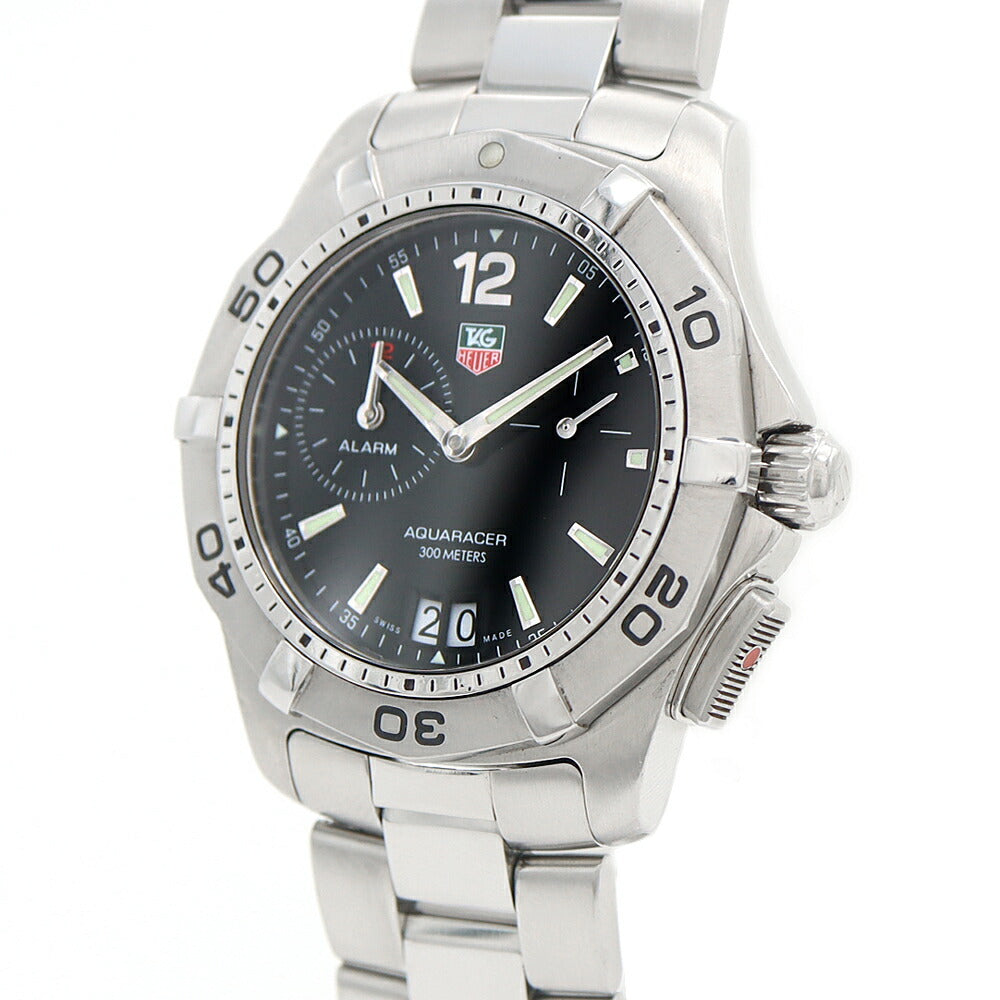 電池交換済 TAG Heuer タグホイヤー アクアレーサー WAF111Z BA0801 デイト アラーム 300ｍ防水 黒 ブラック SS ステンレス メンズ クォーツ【6ヶ月保証】【腕時計】【中古】