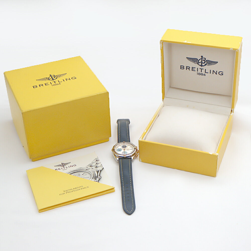 BREITLING ブライトリング クロノマット ビコロ B13050.1 クロノグラフ デイト 100m防水 白 ホワイトシェル YGP イエローゴールド SS ステンレス コンビ 純正ベルト 純正尾錠 メンズ 自動巻き【6ヶ月保証】【腕時計】【中古】