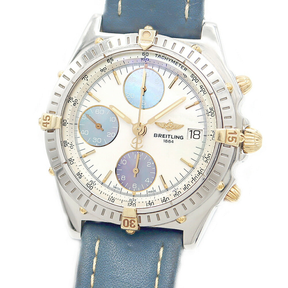 BREITLING ブライトリング クロノマット ビコロ B13050.1 クロノグラフ デイト 100m防水 白 ホワイトシェル YGP イエローゴールド SS ステンレス コンビ 純正ベルト 純正尾錠 メンズ 自動巻き【6ヶ月保証】【腕時計】【中古】