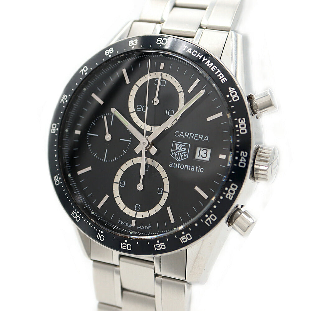 TAG Heuer タグホイヤー カレラ キャリバー16 クロノグラフ CV2010 デイト 100m防水 裏スケ 黒 ブラック SS ステンレス メンズ 自動巻き【6ヶ月保証】【腕時計】【中古】