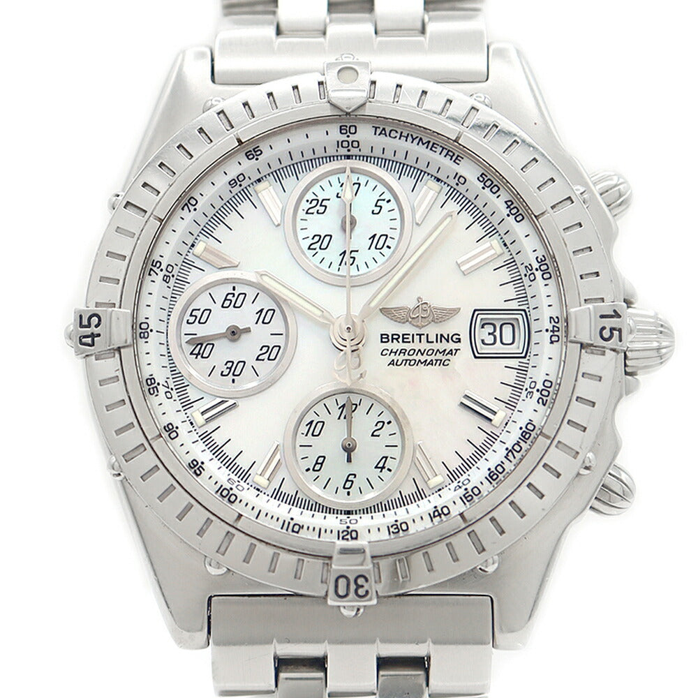 BREITLING ブライトリング クロノマット A13350 クロノグラフ 100m防水 デイト 白 ホワイトシェル SS ステンレス メンズ 自動巻き【6ヶ月保証】【腕時計】【中古】
