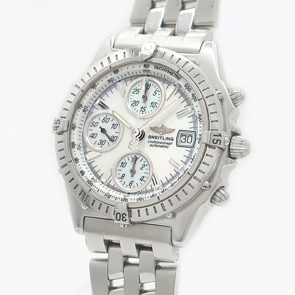 BREITLING ブライトリング クロノマット A13350 クロノグラフ 100m防水 デイト 白 ホワイトシェル SS ステンレス メンズ 自動巻き【6ヶ月保証】【腕時計】【中古】