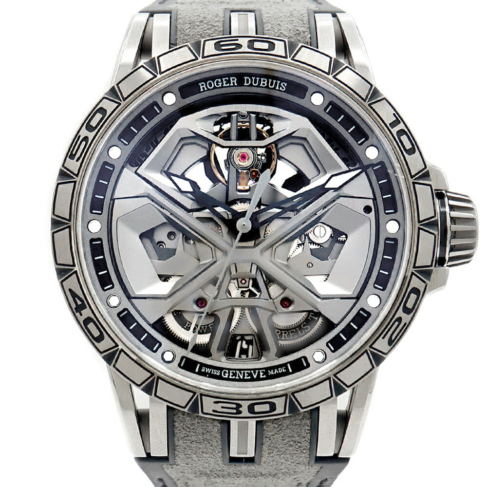 ROGER DUBUIS ロジェデュブイ エクスカリバー スパイダー ウラカン HURACAN モノバランシエ DBEX0748 裏スケ デイト 50m防水 スケルトン Ti チタン 純正ベルト 純正尾錠 メンズ 自動巻き【6ヶ月保証】【腕時計】【中古】