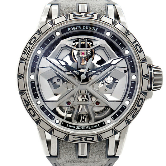 ROGER DUBUIS ロジェデュブイ エクスカリバー スパイダー ウラカン HURACAN モノバランシエ DBEX0748 裏スケ デイト 50m防水 スケルトン Ti チタン 純正ベルト 純正尾錠 メンズ 自動巻き【6ヶ月保証】【腕時計】【中古】