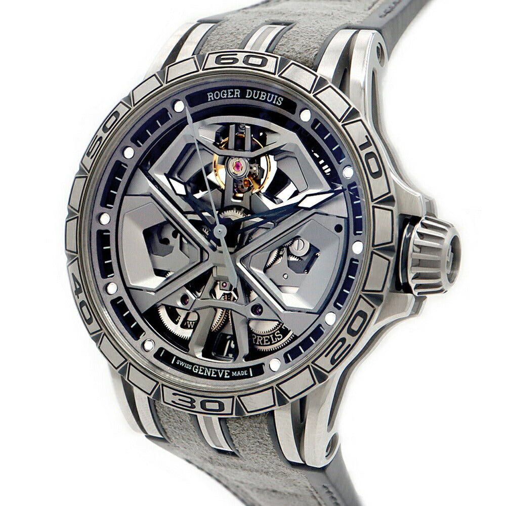 ROGER DUBUIS ロジェデュブイ エクスカリバー スパイダー ウラカン HURACAN モノバランシエ DBEX0748 裏スケ デイト 50m防水 スケルトン Ti チタン 純正ベルト 純正尾錠 メンズ 自動巻き【6ヶ月保証】【腕時計】【中古】