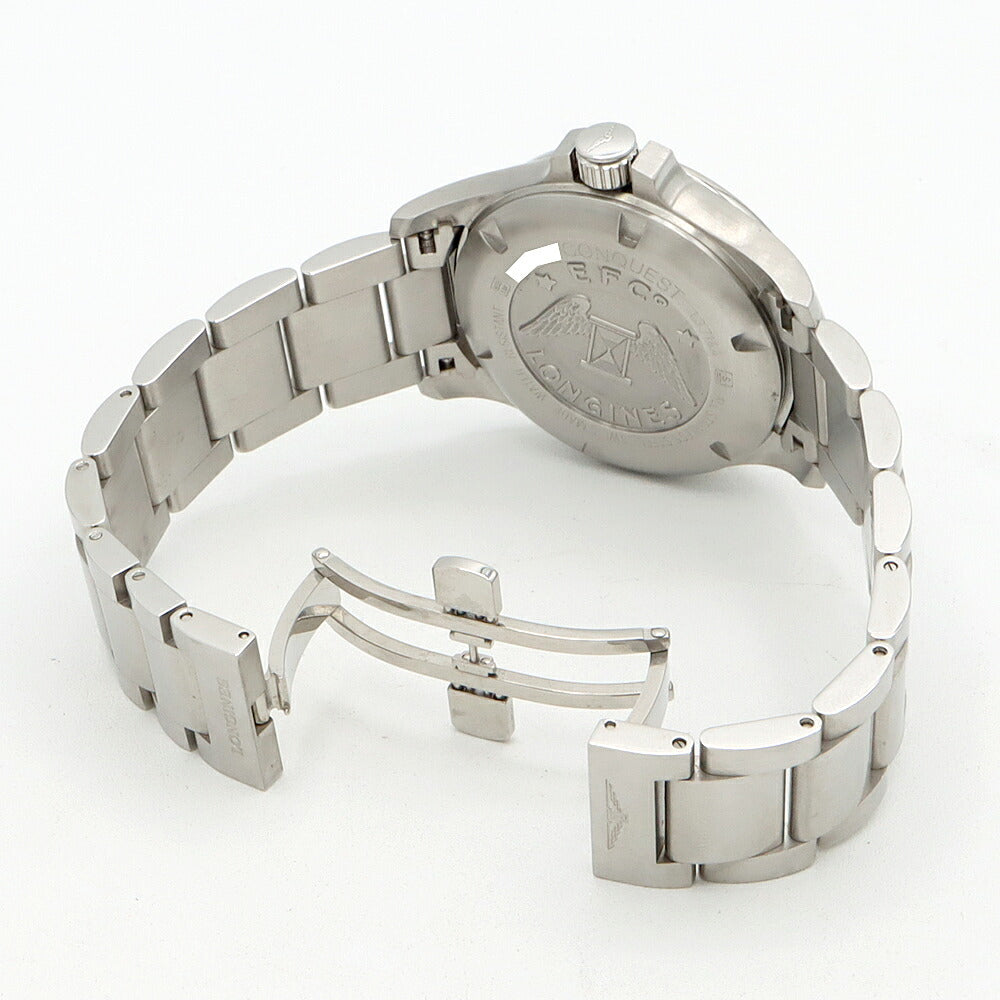 電池交換済 LONGINES ロンジン コンクエスト VHP L3.716.4 デイト 50m防水 黒 ブラック SS ステンレス メンズ クォーツ【6ヶ月保証】【腕時計】【中古】