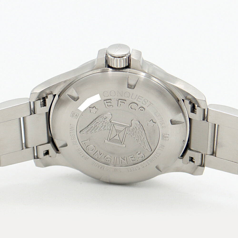 電池交換済 LONGINES ロンジン コンクエスト VHP L3.716.4 デイト 50m防水 黒 ブラック SS ステンレス メンズ クォーツ【6ヶ月保証】【腕時計】【中古】