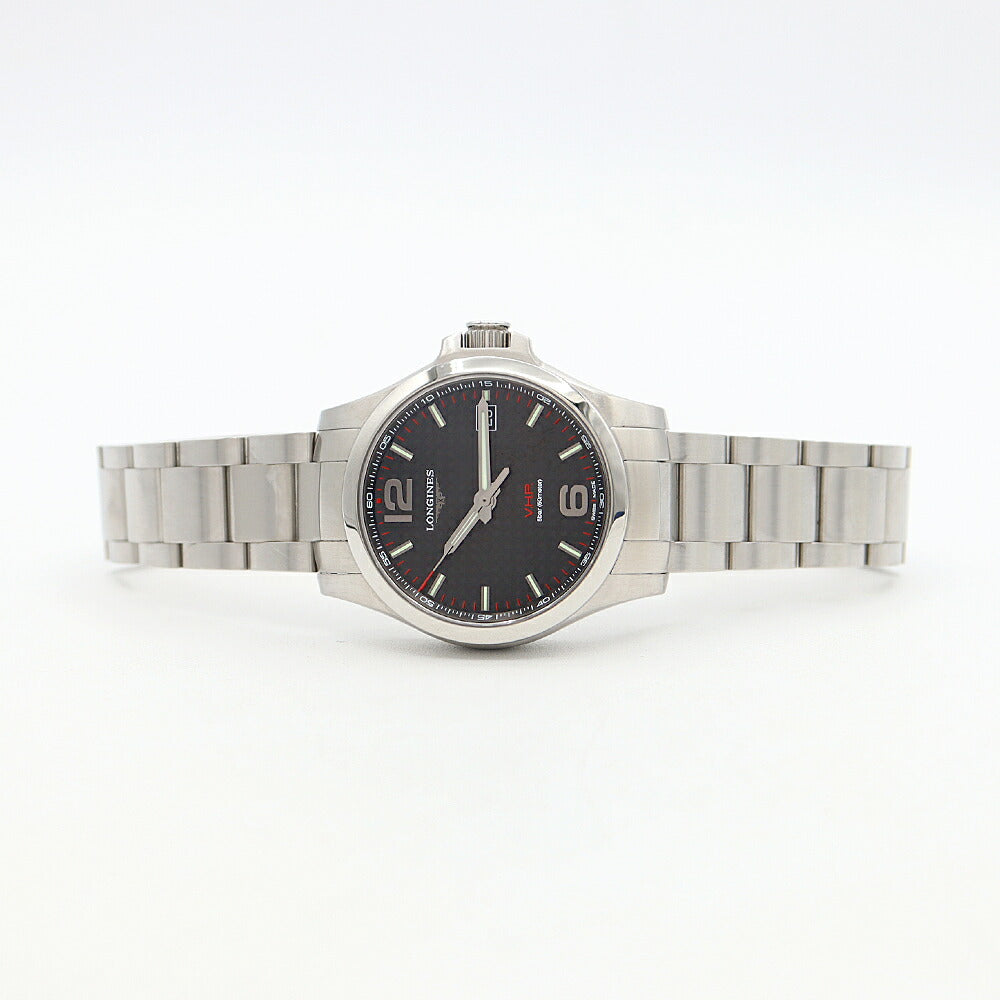 電池交換済 LONGINES ロンジン コンクエスト VHP L3.716.4 デイト 50m防水 黒 ブラック SS ステンレス メンズ クォーツ【6ヶ月保証】【腕時計】【中古】