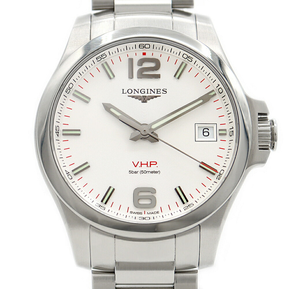 電池交換済 LONGINES ロンジン コンクエスト VHP L3.716.4 デイト 50m防水 シルバー SS ステンレス メンズ クォーツ【6ヶ月保証】【腕時計】【中古】