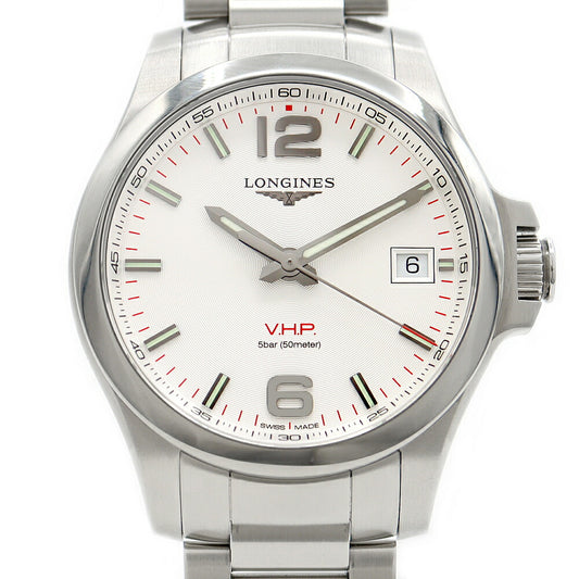 電池交換済 LONGINES ロンジン コンクエスト VHP L3.716.4 デイト 50m防水 シルバー SS ステンレス メンズ クォーツ【6ヶ月保証】【腕時計】【中古】
