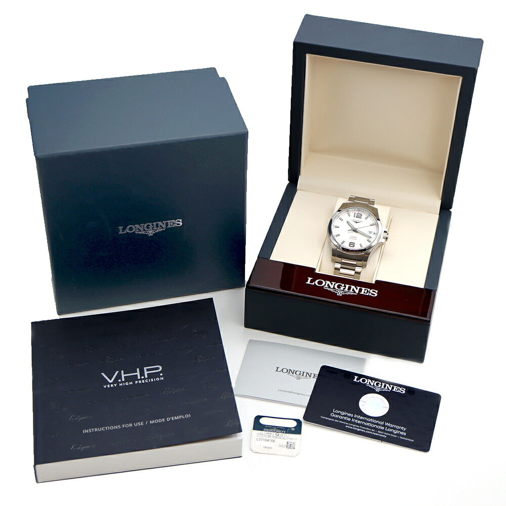 電池交換済 LONGINES ロンジン コンクエスト VHP L3.716.4 デイト 50m防水 シルバー SS ステンレス メンズ クォーツ【6ヶ月保証】【腕時計】【中古】
