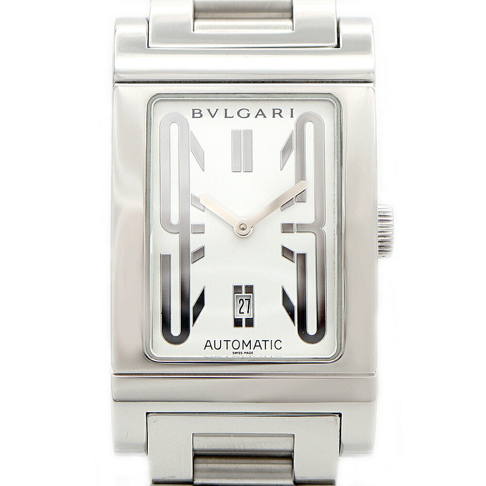 BVLGARI ブルガリ レッタンゴロ RT45S デイト 30m防水 白 ホワイト SS ステンレス メンズ 自動巻き【6ヶ月保証】【腕時計】【中古】