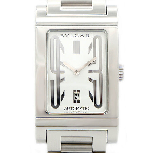 BVLGARI ブルガリ レッタンゴロ RT45S デイト 30m防水 白 ホワイト SS ステンレス メンズ 自動巻き【6ヶ月保証】【腕時計】【中古】