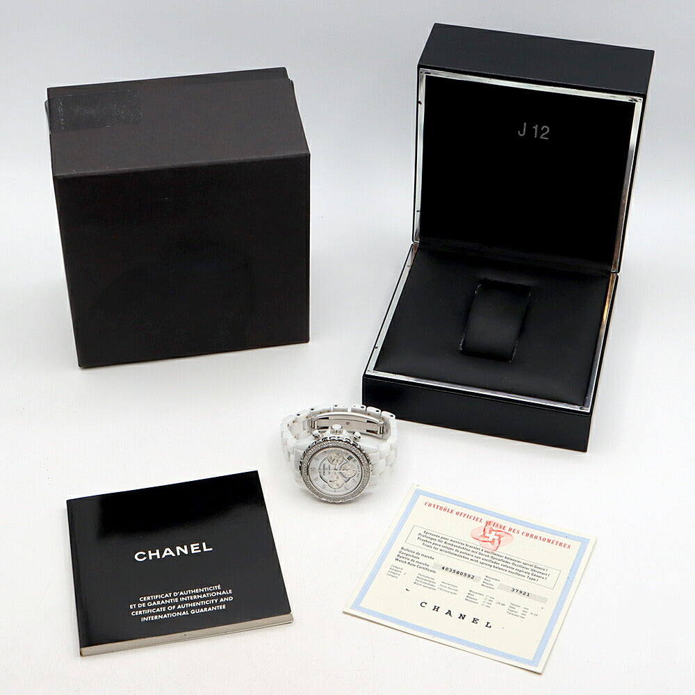 CHANEL シャネル J12 41mm クロノグラフ 2重ダイヤベゼル H2009 9Pダイヤ ダイヤモンド 200m防水 デイト 白 ホワイト CE セラミック SS ステンレス アフターダイヤ メンズ 自動巻き【6ヶ月保証】【腕時計】【中古】