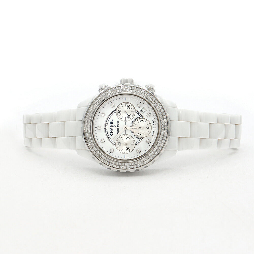 CHANEL シャネル J12 41mm クロノグラフ 2重ダイヤベゼル H2009 9Pダイヤ ダイヤモンド 200m防水 デイト 白 ホワイト CE セラミック SS ステンレス アフターダイヤ メンズ 自動巻き【6ヶ月保証】【腕時計】【中古】