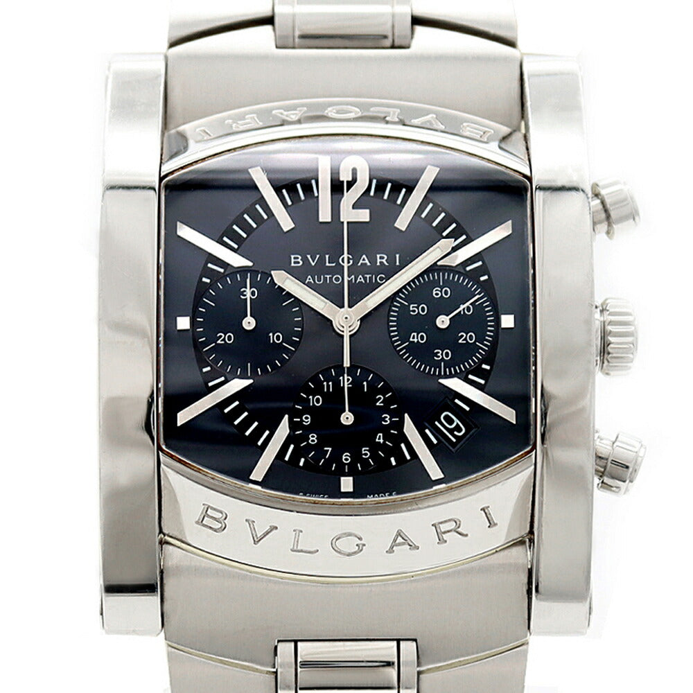BVLGARI ブルガリ アショーマ クロノグラフ AA48SCH スモールセコンド デイト 黒 ブラック SS ステンレス メンズ 自動巻き【6ヶ月保証】【腕時計】【中古】