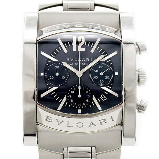 BVLGARI ブルガリ アショーマ クロノグラフ AA48SCH スモールセコンド デイト 黒 ブラック SS ステンレス メンズ 自動巻き【6ヶ月保証】【腕時計】【中古】