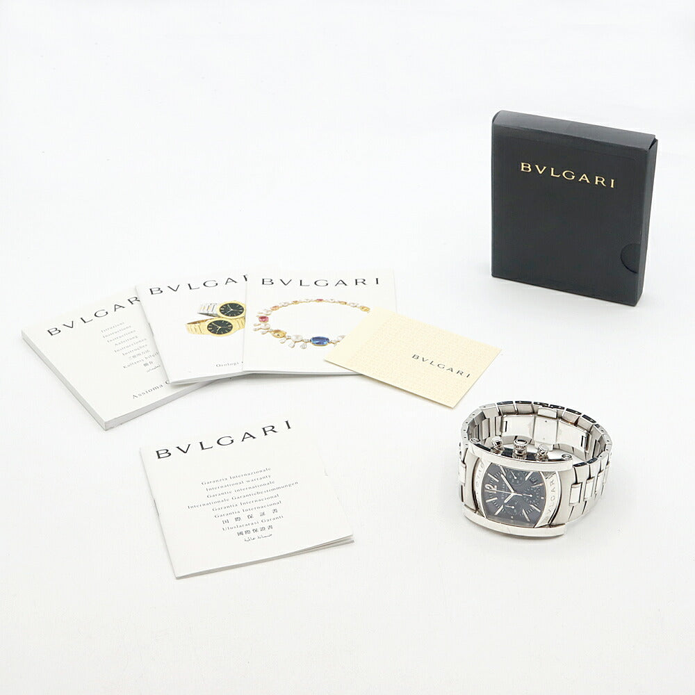 BVLGARI ブルガリ アショーマ クロノグラフ AA48SCH スモールセコンド デイト 黒 ブラック SS ステンレス メンズ 自動巻き【6ヶ月保証】【腕時計】【中古】