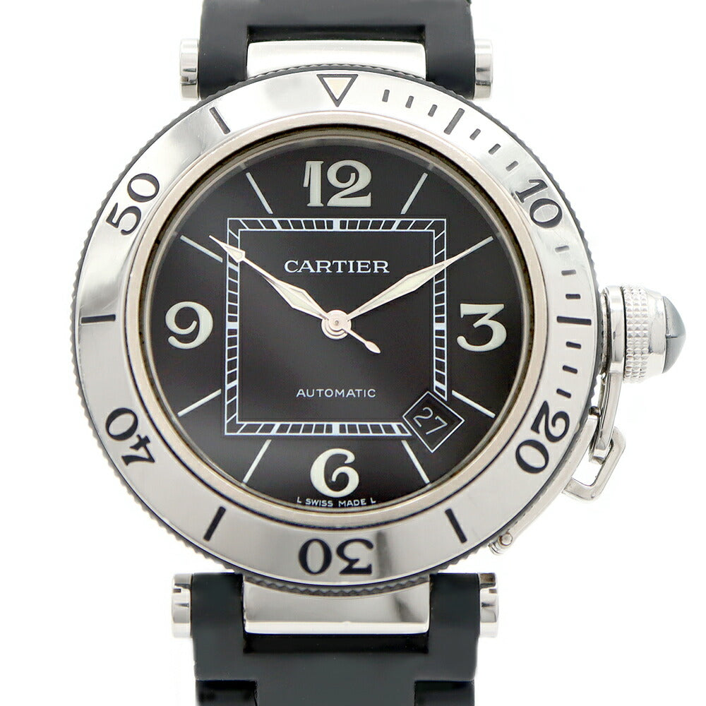 Cartier カルティエ パシャ シータイマー W31077U2 100m防水 デイト 黒 ブラック SS ステンレス メンズ 自動巻き【6ヶ月保証】【腕時計】【中古】