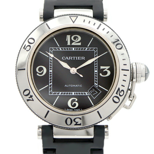 Cartier カルティエ パシャ シータイマー W31077U2 100m防水 デイト 黒 ブラック SS ステンレス メンズ 自動巻き【6ヶ月保証】【腕時計】【中古】